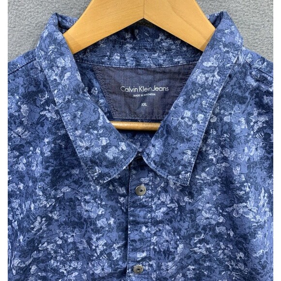 Calvin Klein Jeans Button Up Shirt Mens Size 2XL XXL Blue Floral Long Sleeve - Picture 3 of 16